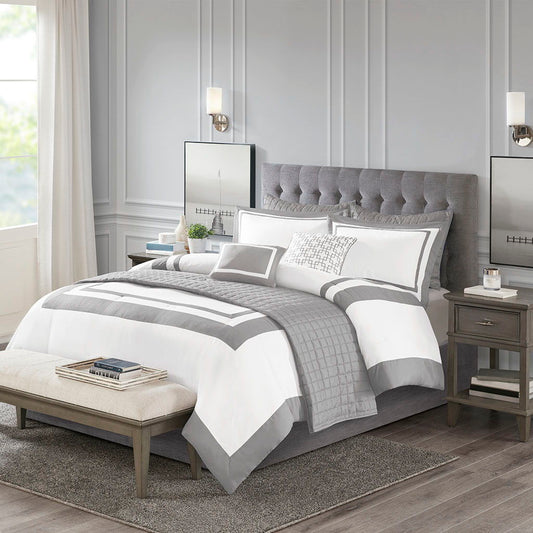 Heritage - King 8 Piece Comforter And Coverlet Set Collection - Gray Madison Park