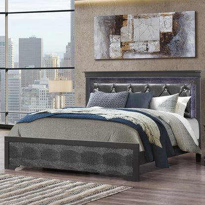Shaker - Bed With LED Lighting And Crystal Inspired Tufted Headboard Global Furniture USA