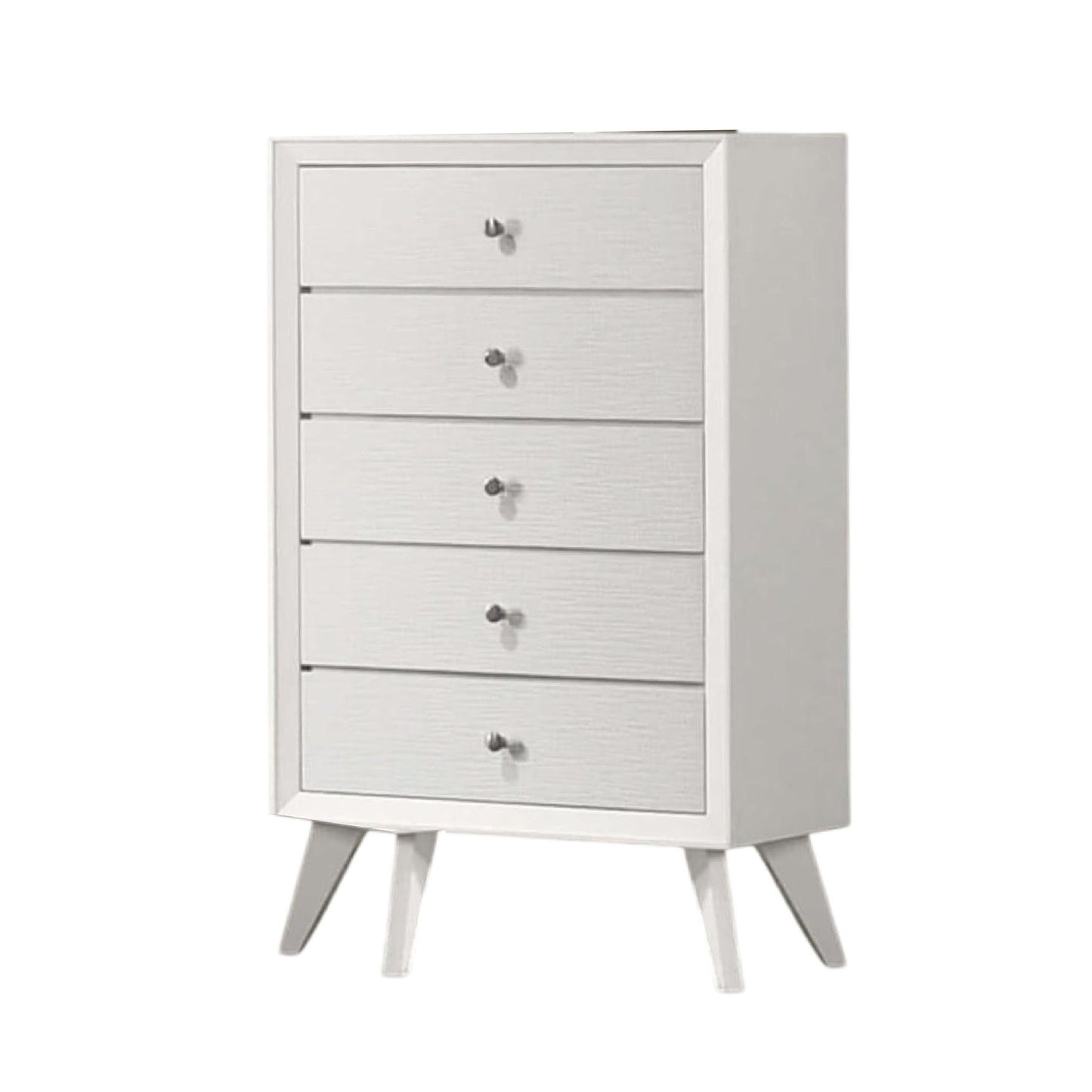 1 Piece Chest With Angled Legs, Wave Texture, Round Knobs - White Home Essentials