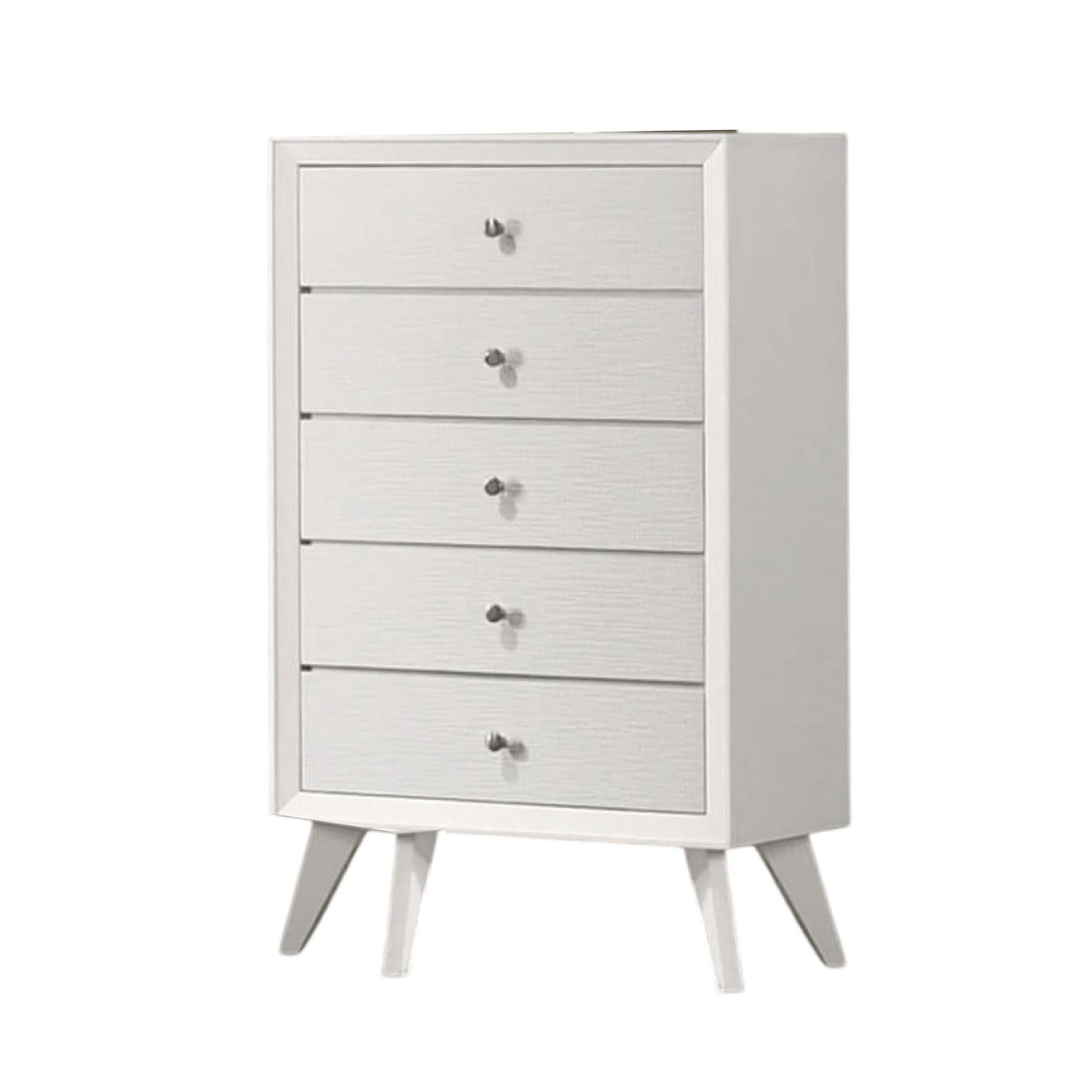 1 Piece Chest With Angled Legs, Wave Texture, Round Knobs - White Home Essentials