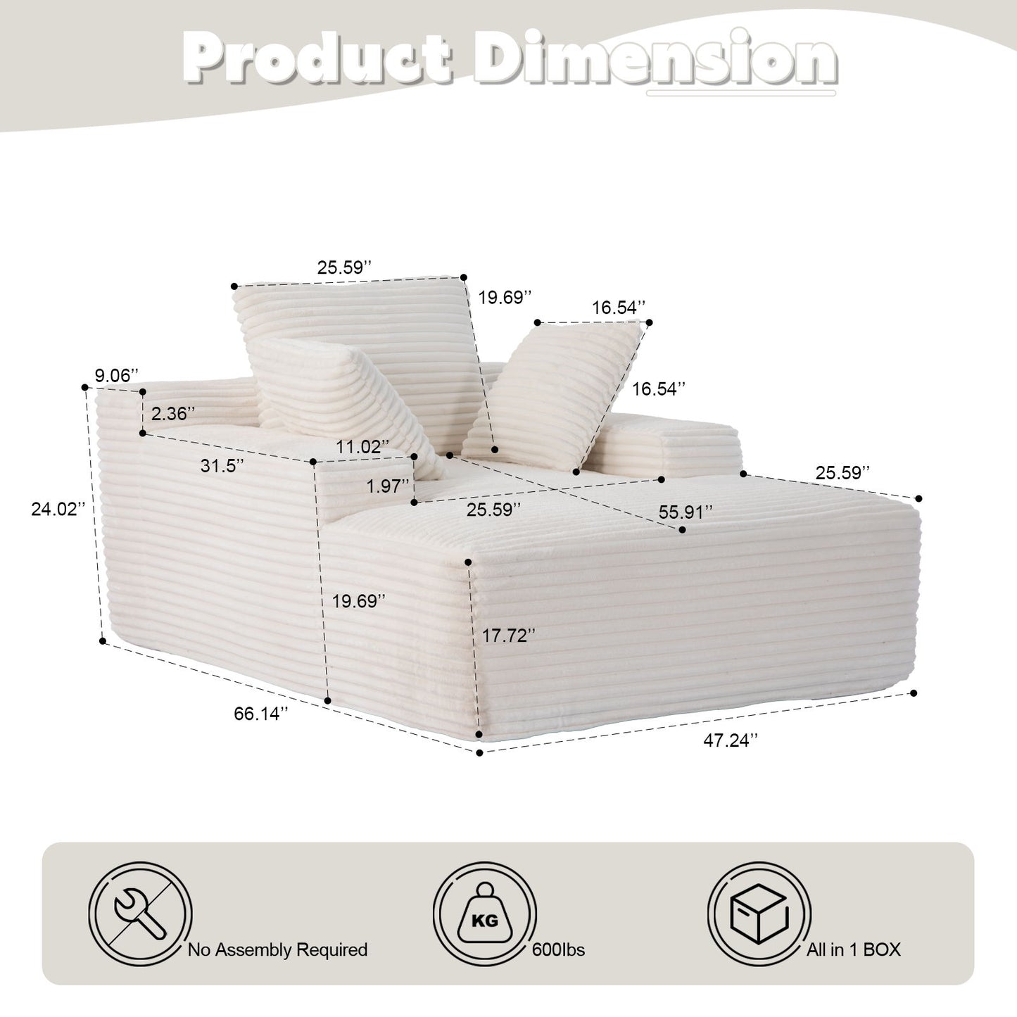 Oversized Chaise Lounge Chair Cozy Cloud Couch With 3 Throw Pillows And Wide Armrest Home Essentials