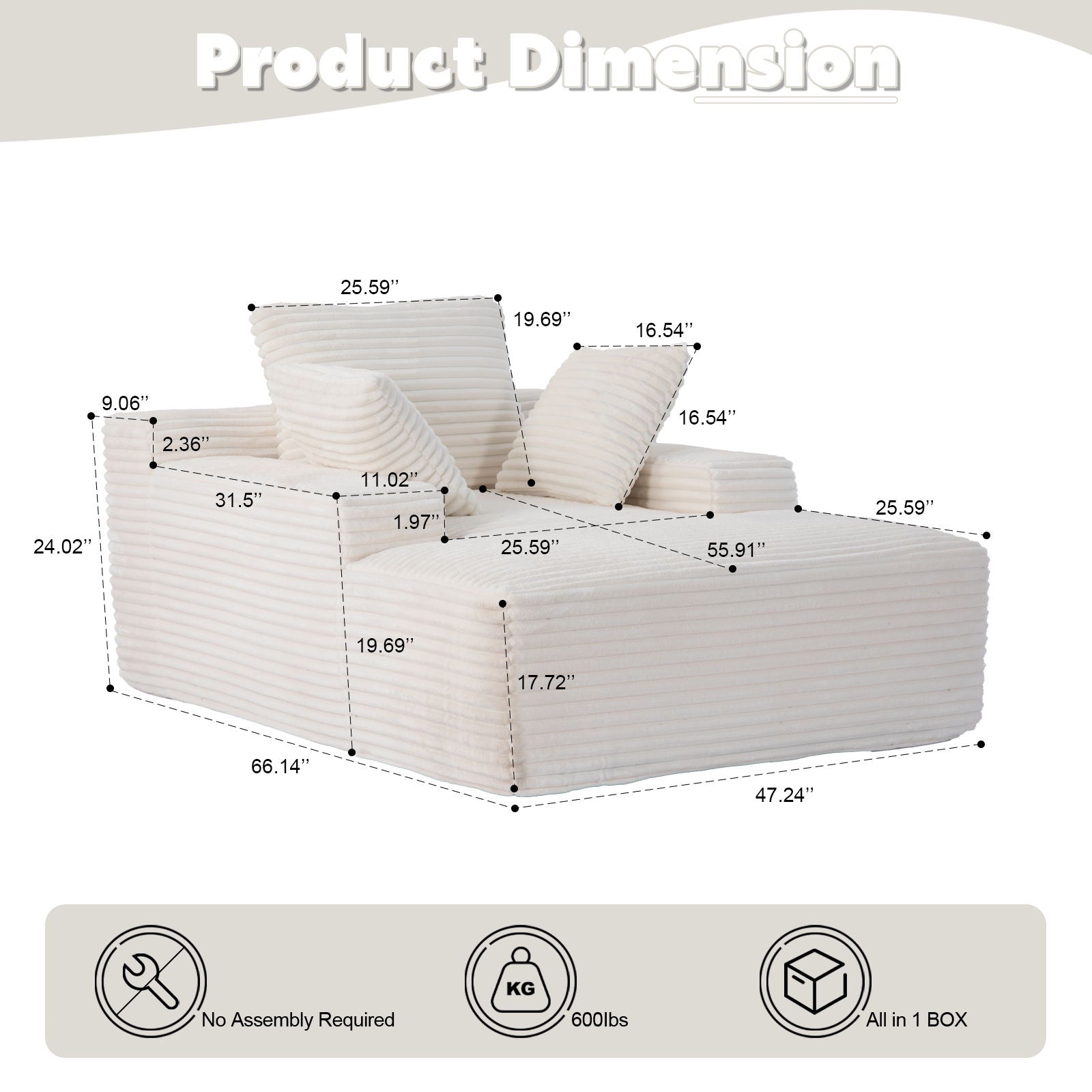 Oversized Chaise Lounge Chair Cozy Cloud Couch With 3 Throw Pillows And Wide Armrest Home Essentials