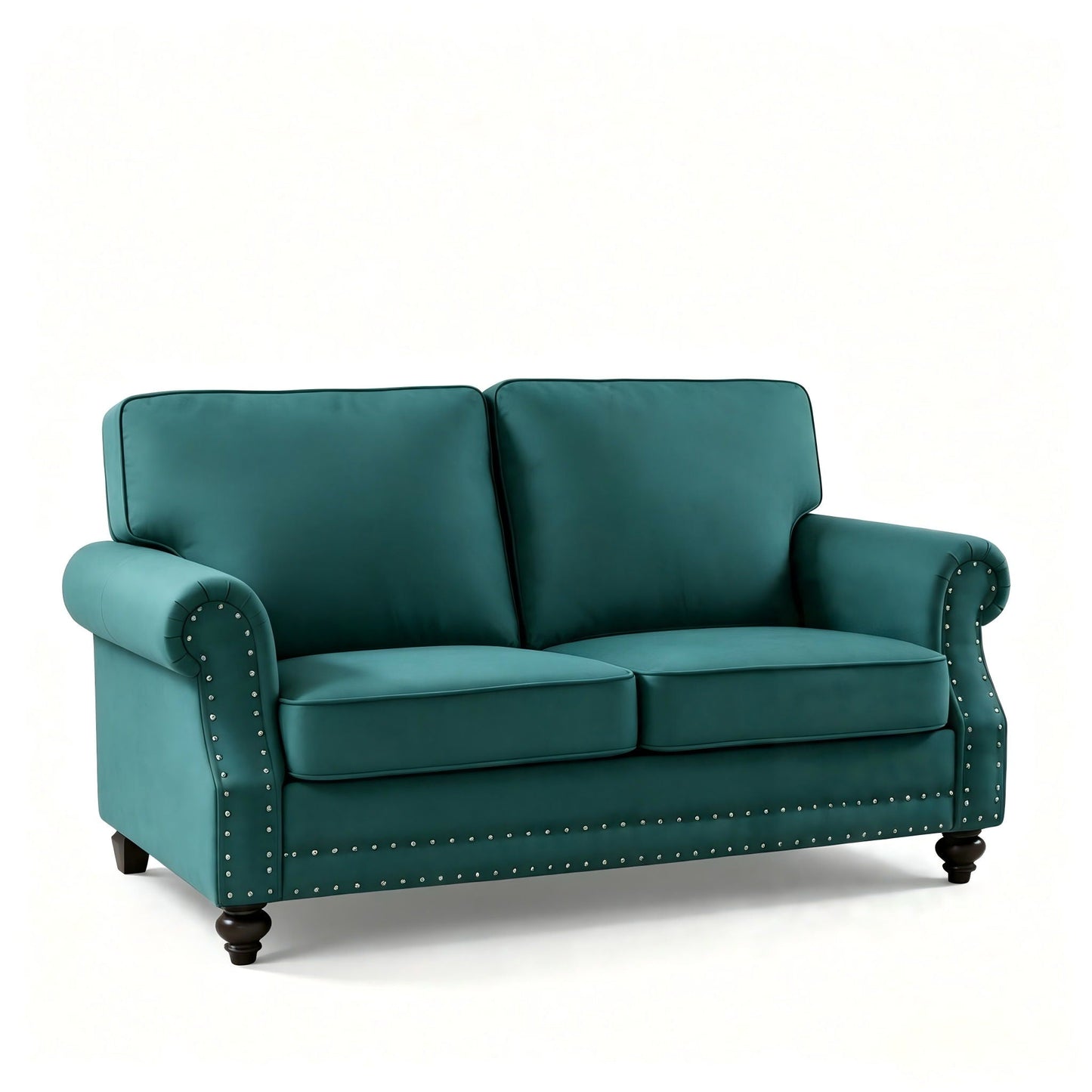 Loveseat Sofa With Nailhead Detail & Turned Legs, 2 Seater Upholstered Couch US Pride