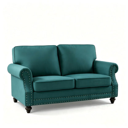 Loveseat Sofa With Nailhead Detail & Turned Legs, 2 Seater Upholstered Couch US Pride