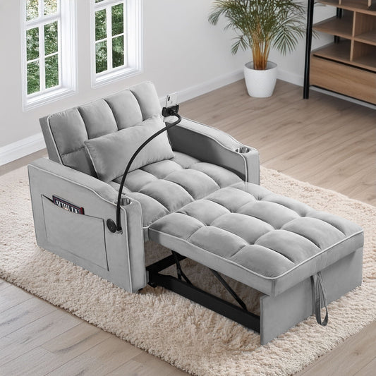 Convertible Sleeper Chair Sofa Bed Adjustable Pull Out Sleeper Chair Bed Multi-Pockets Folding Sofa Bed For Living Room Bedroom Small Space, 3 In 1 Sofa Bed Home Essentials