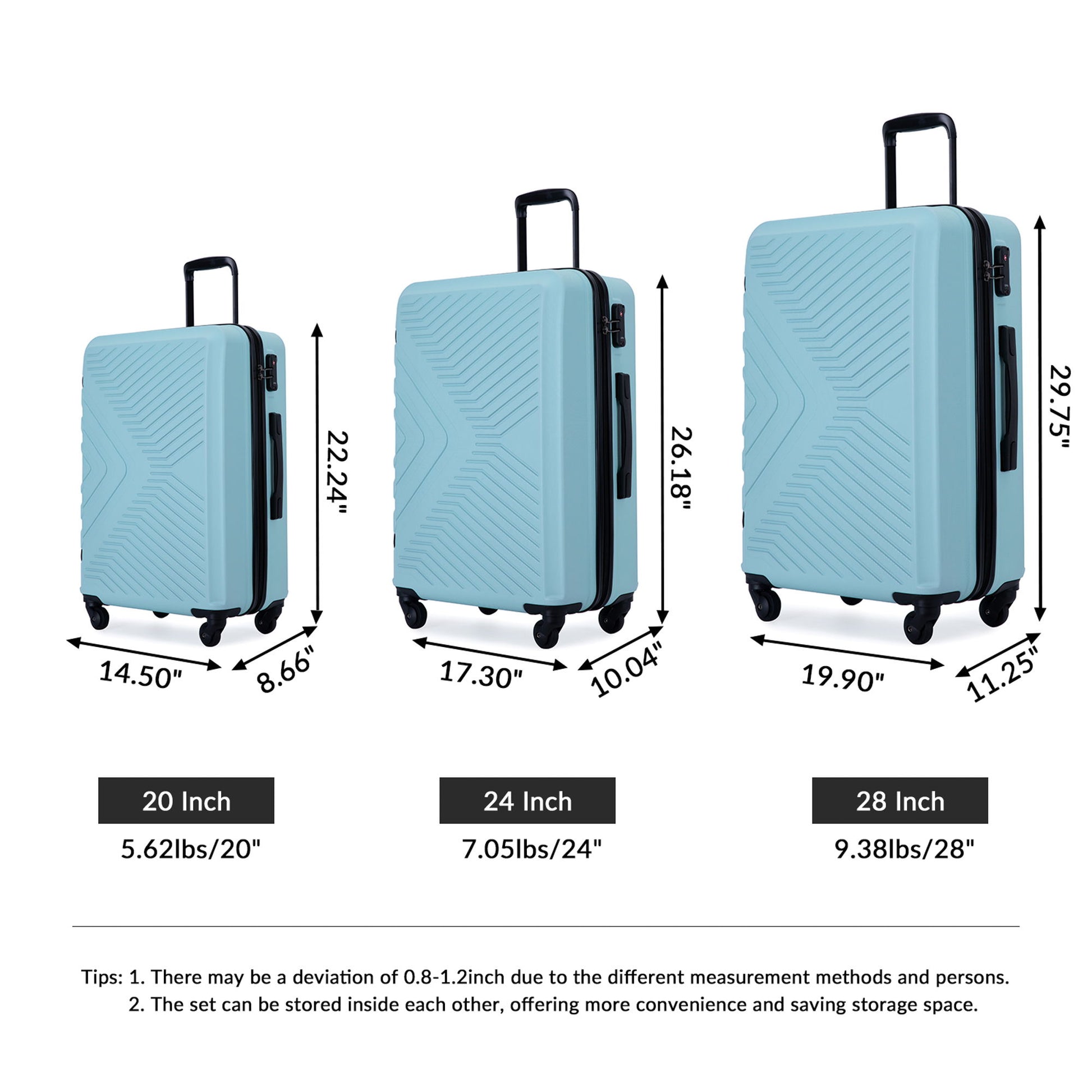 3 Piece Luggage Sets Lightweight Suitcase With Two Hooks, Spinner Wheels, Tsa Lock, Durable Hard Shell Daily Nest