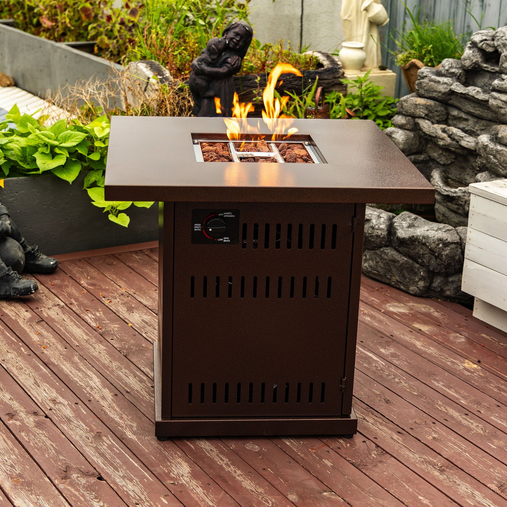 28" Propane Gas Fire Pit Table, 50000 Btu Square Steel Fire Pit For Outside Patio Deck Garden Courtyard - Brown Home Essentials