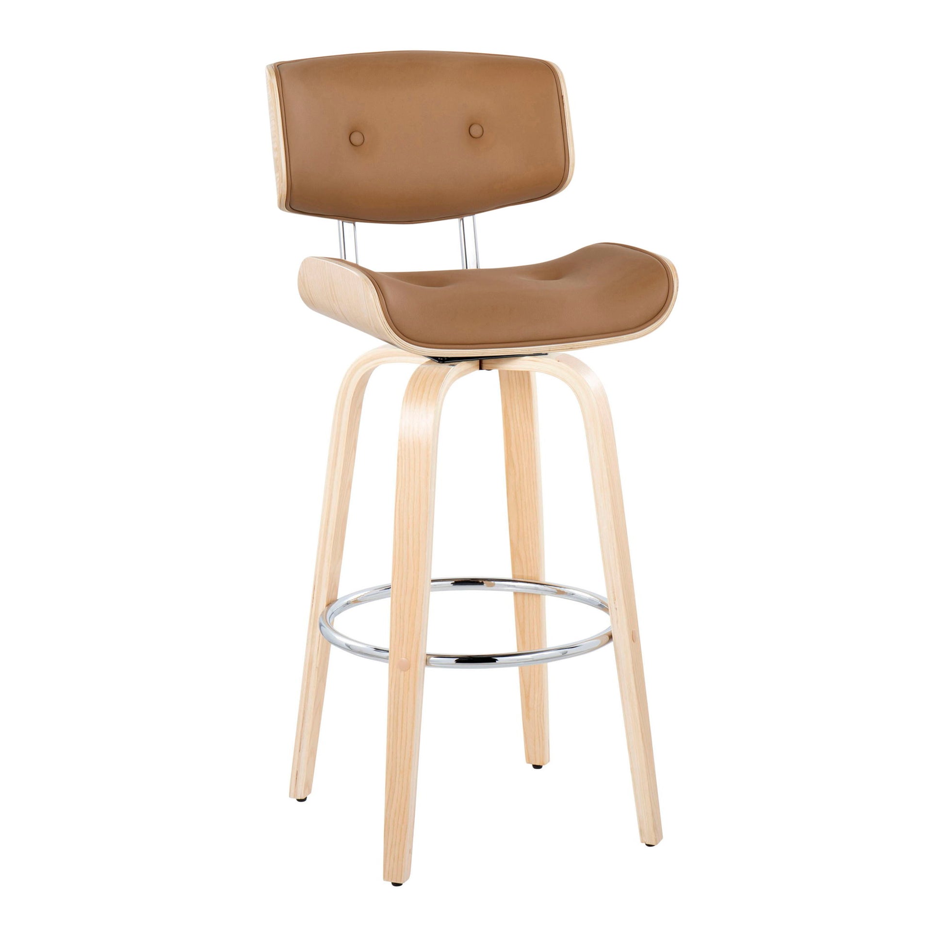 Lombardi - Mid Century Modern Fixed Height Barstool With Swivel With Round Footrest (Set of 2) Lumi Source