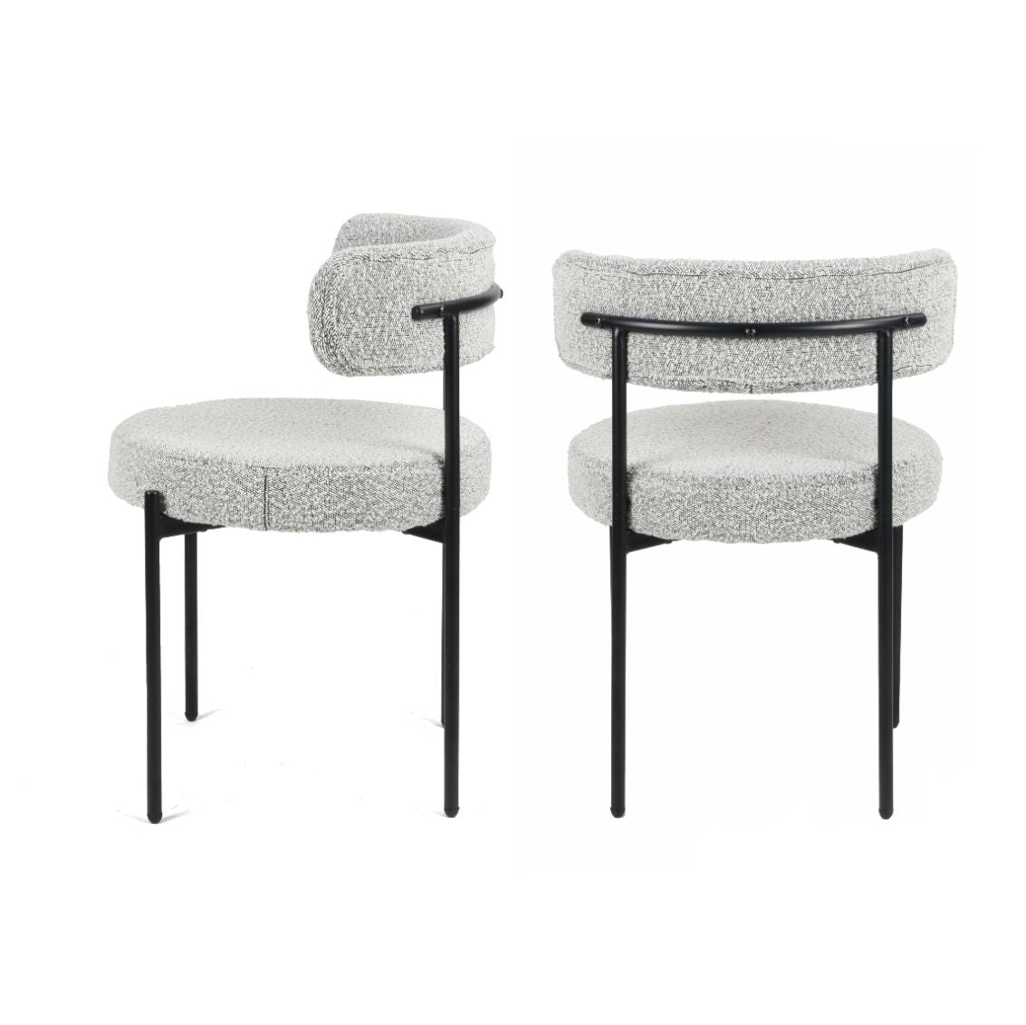 Burbank - Modern Round Boucle Dining Chairs (Set of 2) - Black / White Home Essentials