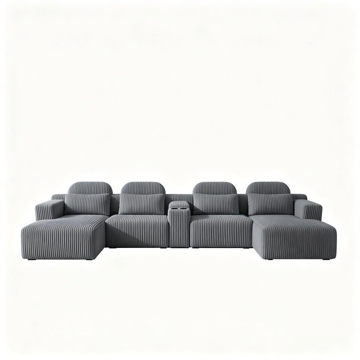 U-Shaped Sectional Sofa With Chaise Lounge And Cup Holders