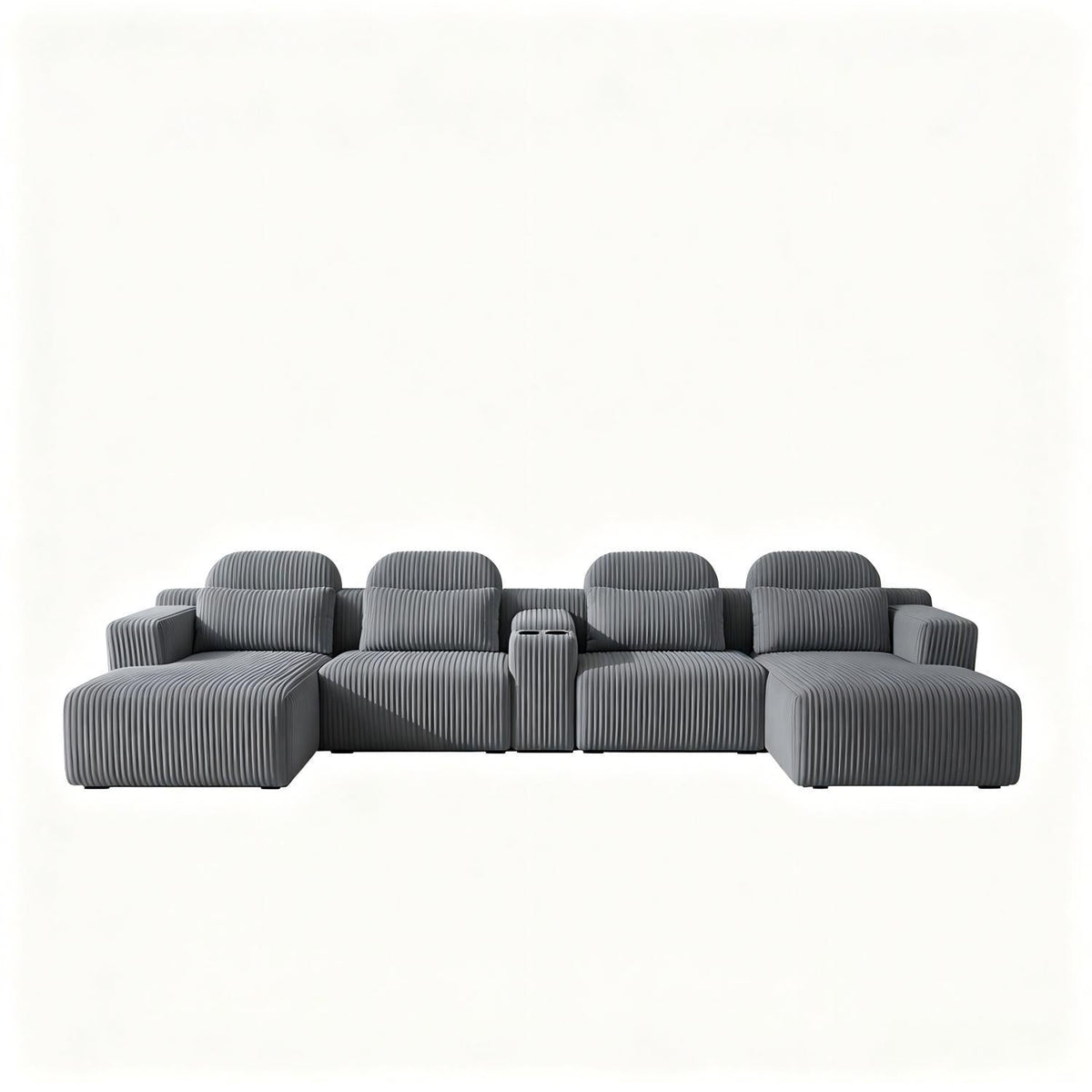 U-Shaped Sectional Sofa With Chaise Lounge And Cup Holders Home Essentials
