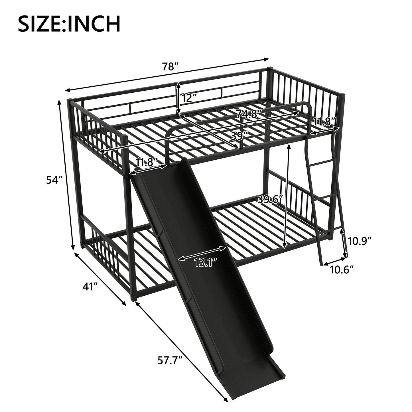 Metal Bunk Bed With Slide, Durable Steel Frame Hearth and Haven
