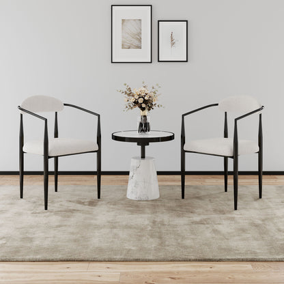 Dining Chairs (Set of 2), Mid-Century Modern Dining Chairs, Kitchen Dining Room Chairs, Round Boucle Backrest Sherpa Dining Chair With Metal Legs Home Essentials