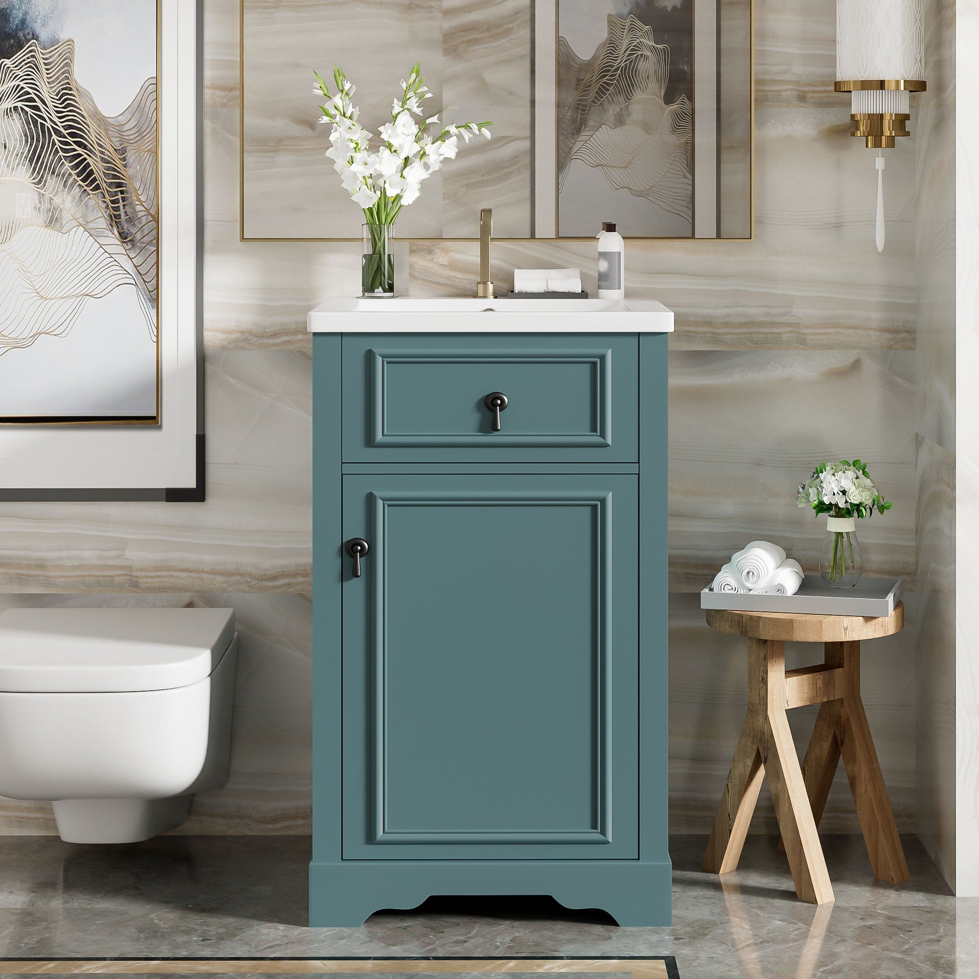 Elegant Bathroom Vanity With Ceramic Sink, Soft Close Door, Adjustable Shelf Hearth and Haven