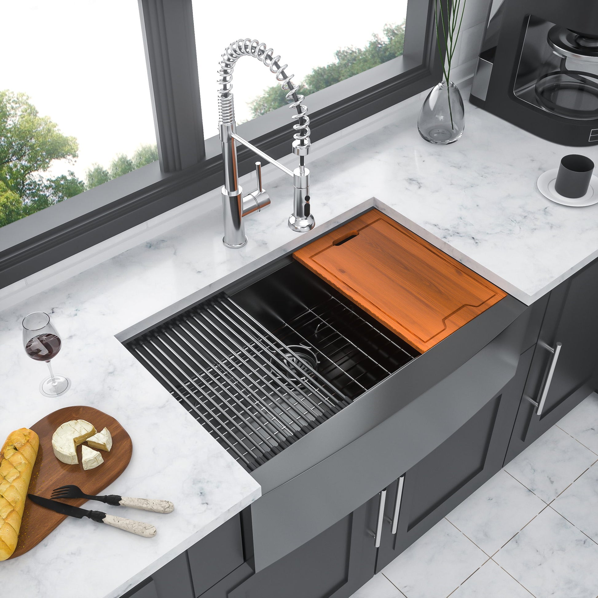 Farmhouse Kitchen Sink Workstation, Apron Front Daily Nest