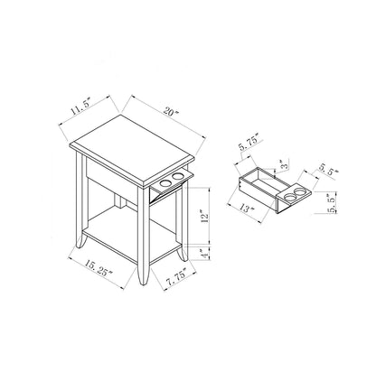 Modern Chairside Table With Two Cup Holders, Display Accent Table - White