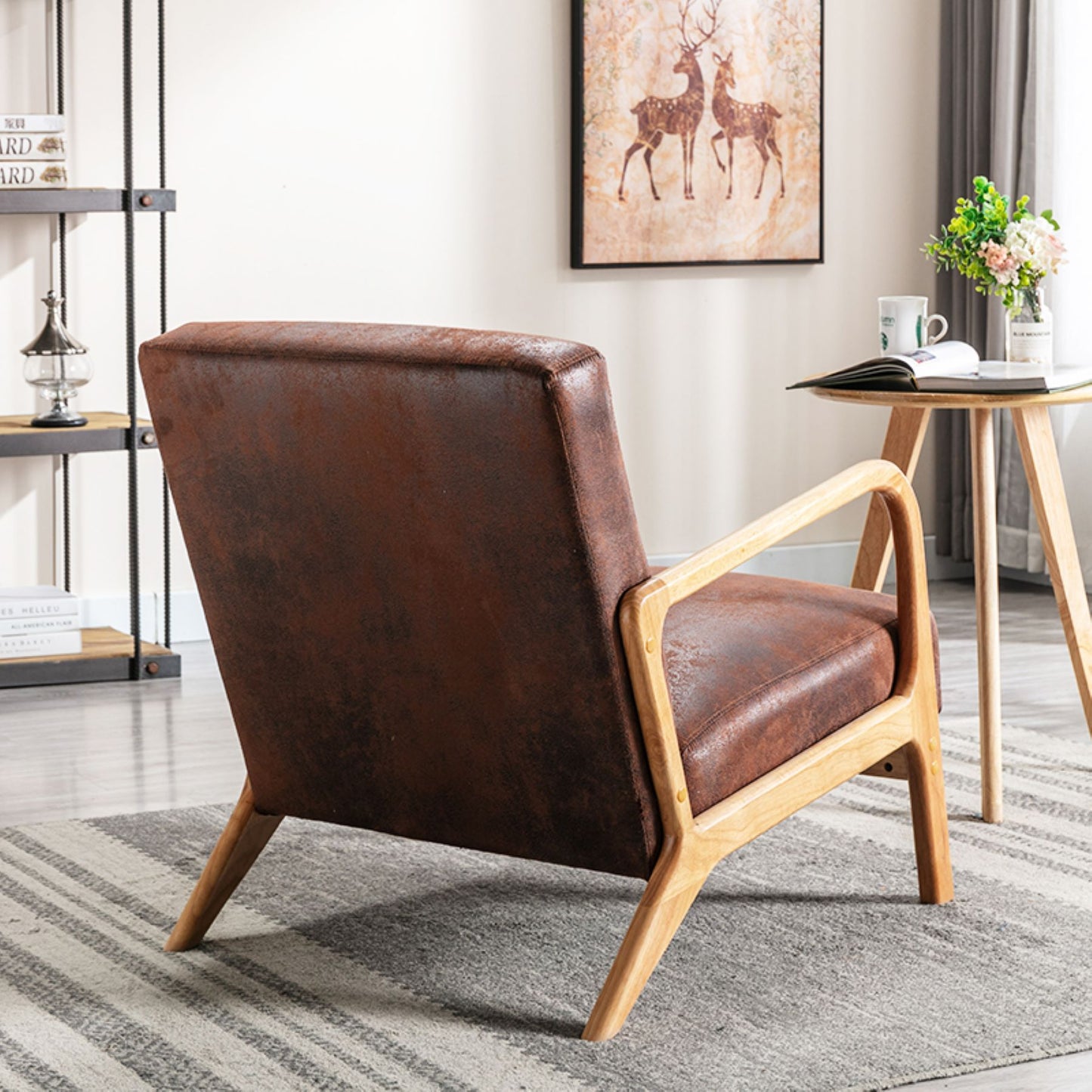 Classic Mid-Century Modern Accent Chairs, Open Framed Armchair With Cushioning US Pride