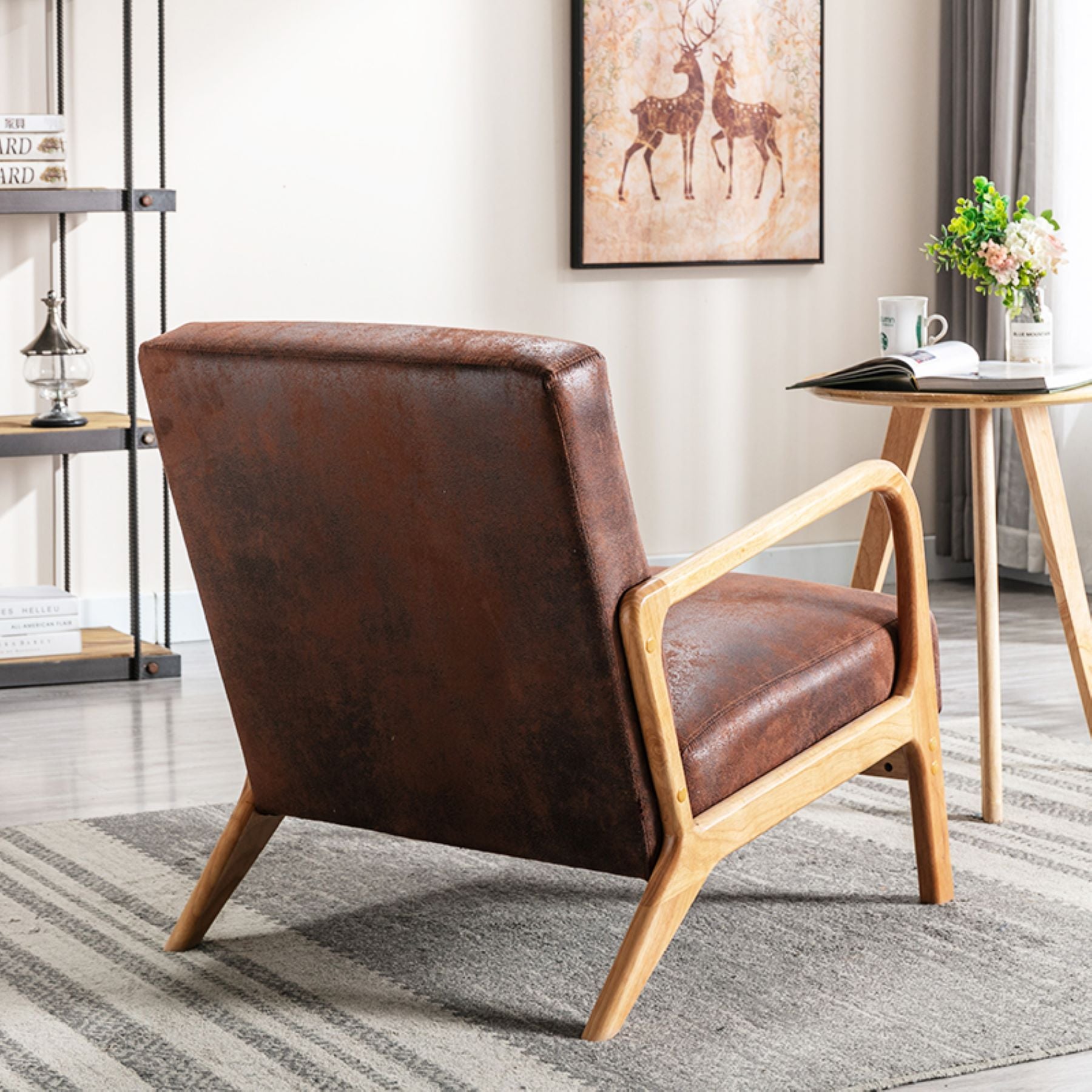 Classic Mid-Century Modern Accent Chairs, Open Framed Armchair With Cushioning US Pride