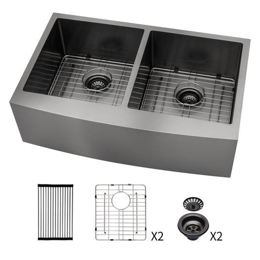 Double Bowl Farmhouse Sink / Stainless Steel Apron Front Daily Nest