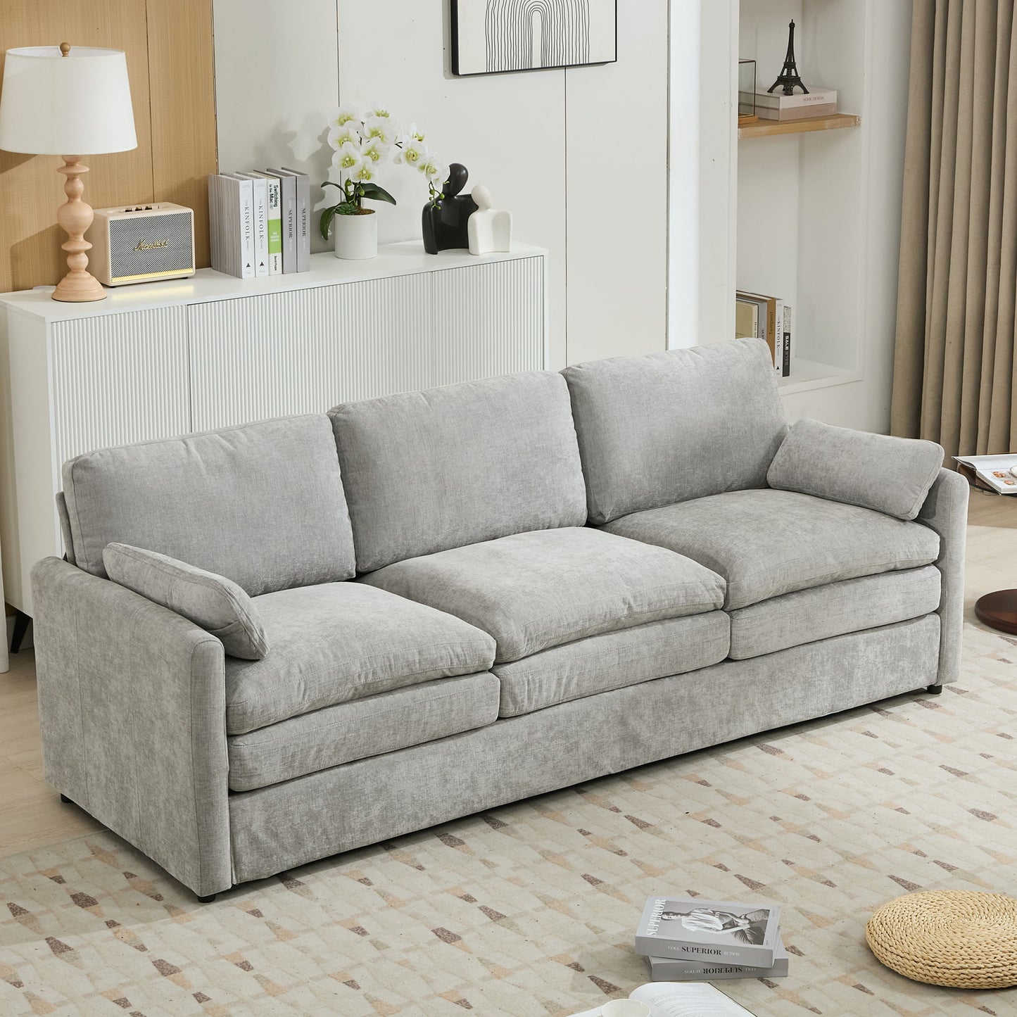 Cozy Upholstered 3 Seater Sofa With Double Cushion Hearth and Haven