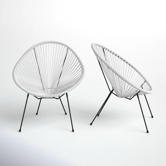 Outdoor Lounge Chair Set With Handwoven Seats, Weather Resistant - White LSI Patio Furniture