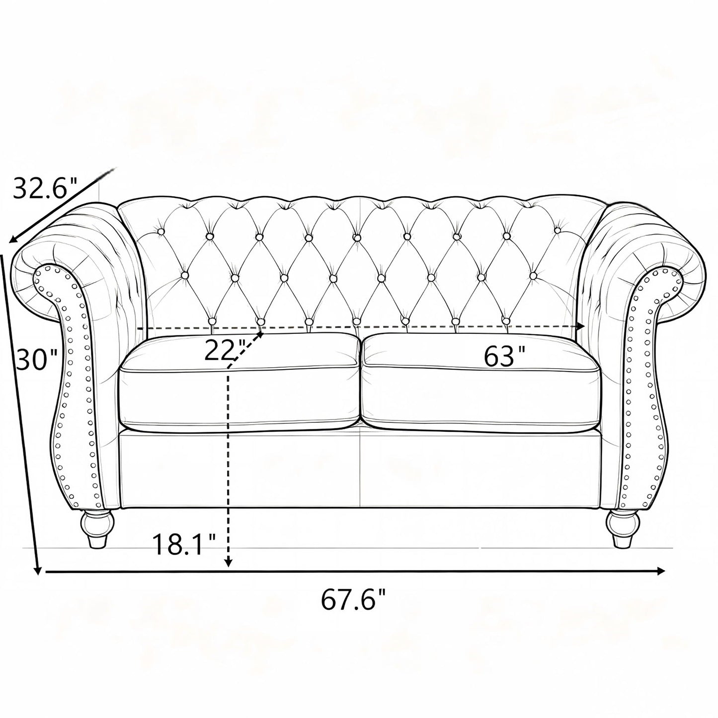 Chesterfield Button Tufted Loveseat With Rolled Arms US Pride