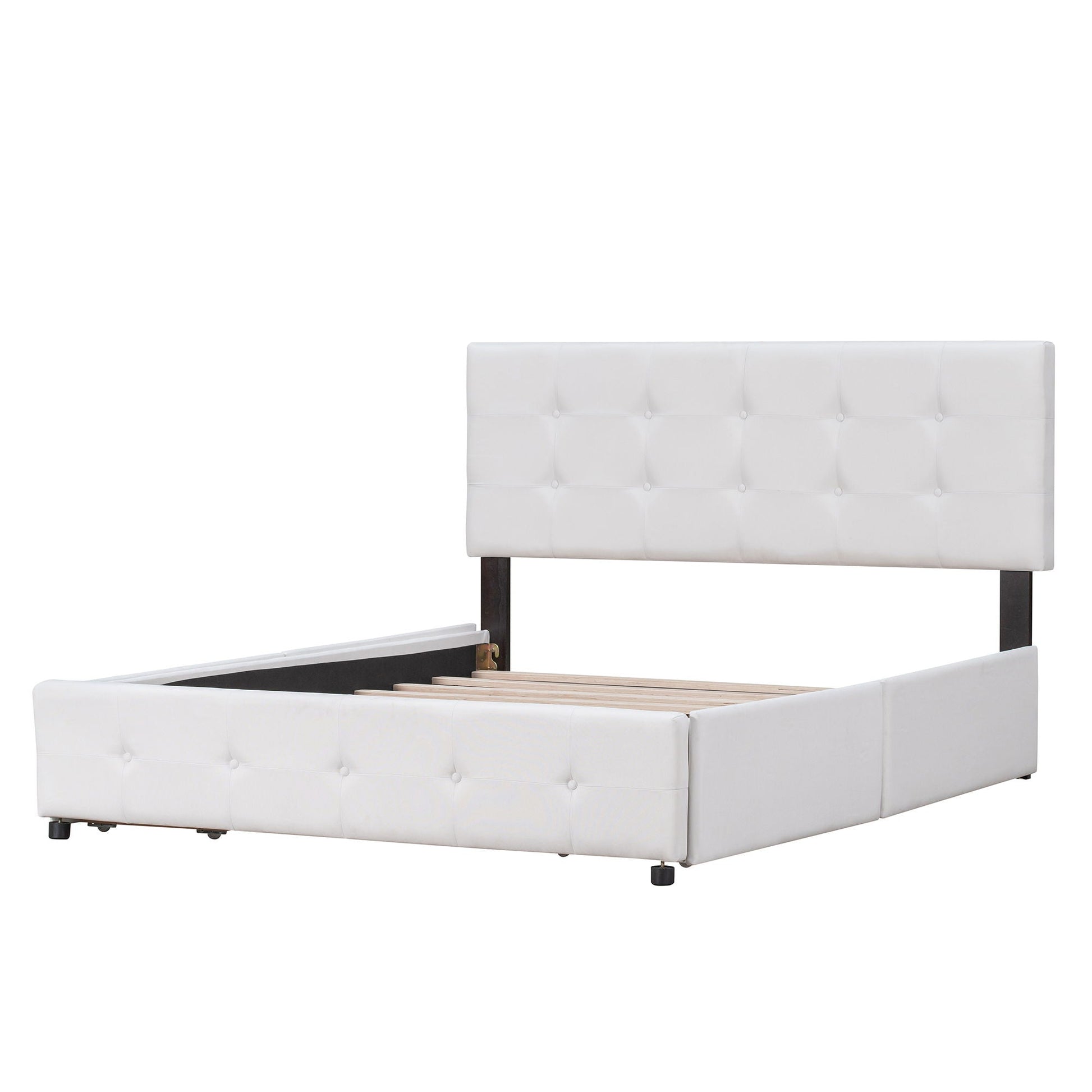 Upholstered Platform Bed With Classic Headboard And Drawers, No Box Spring Needed DreamHaus