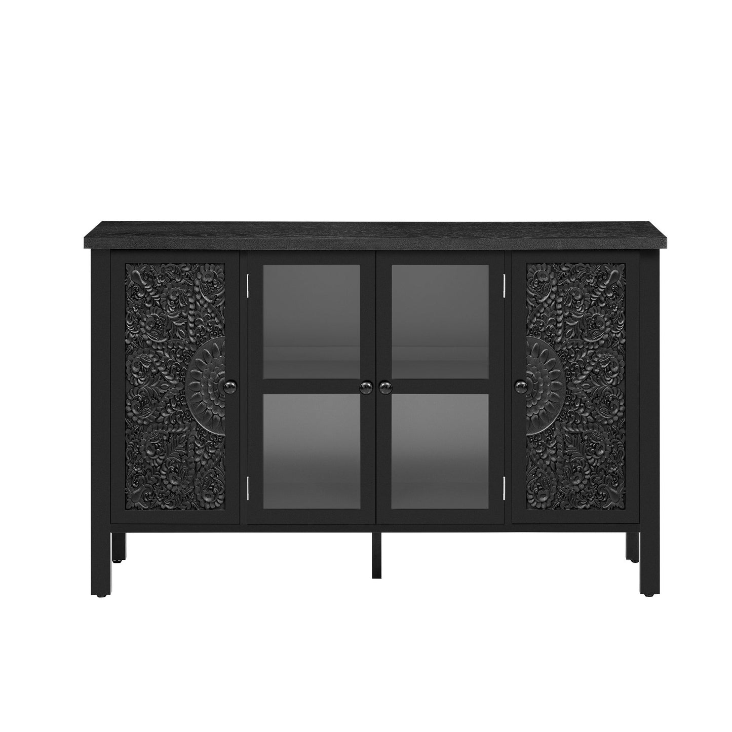Retro TV Stand With 3 Spacious Cabinets, Glass Cabinet Doors And Anti-Tip Device Hearth and Haven