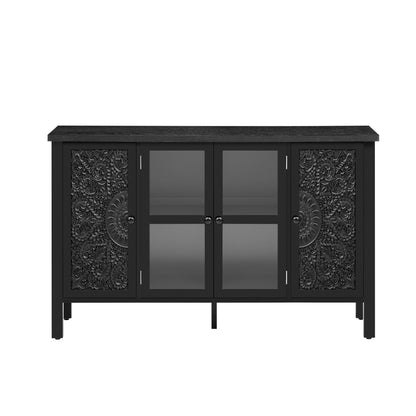 Retro TV Stand With 3 Spacious Cabinets, Glass Cabinet Doors And Anti-Tip Device Hearth and Haven