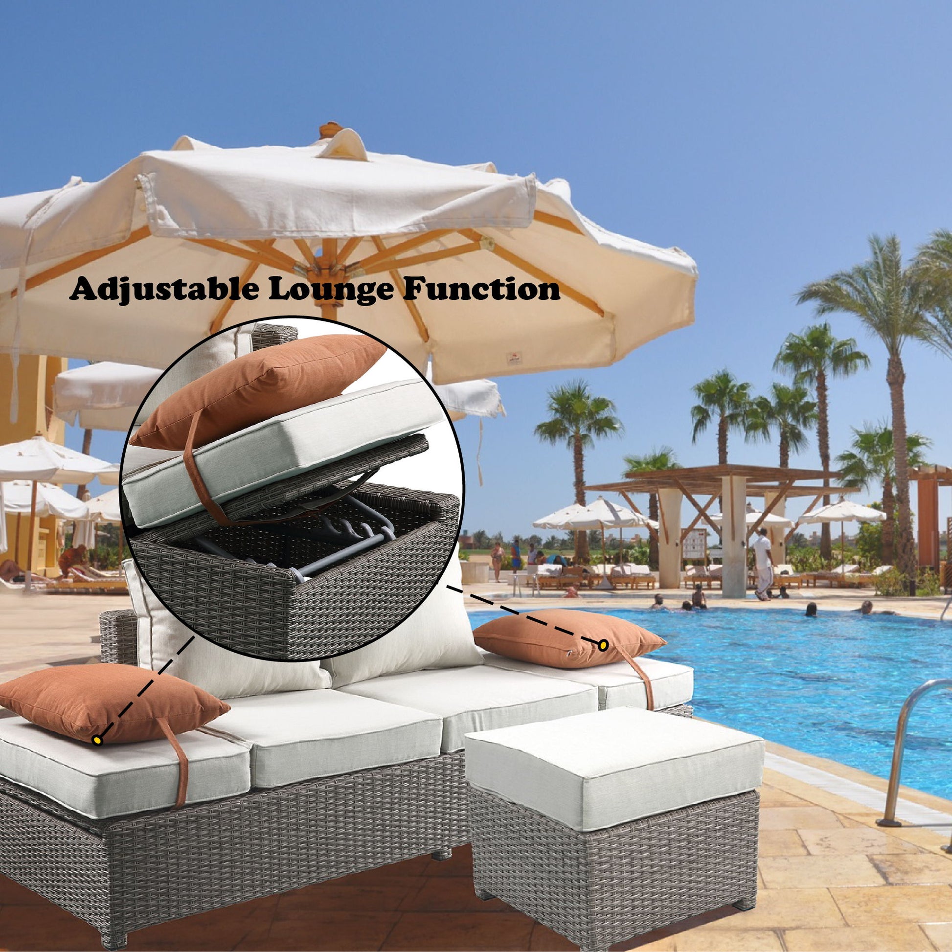 Salena - All Weather Wicker Patio Sofa & Ottoman With 2 Toss Pillows - Beige / Gray Acme