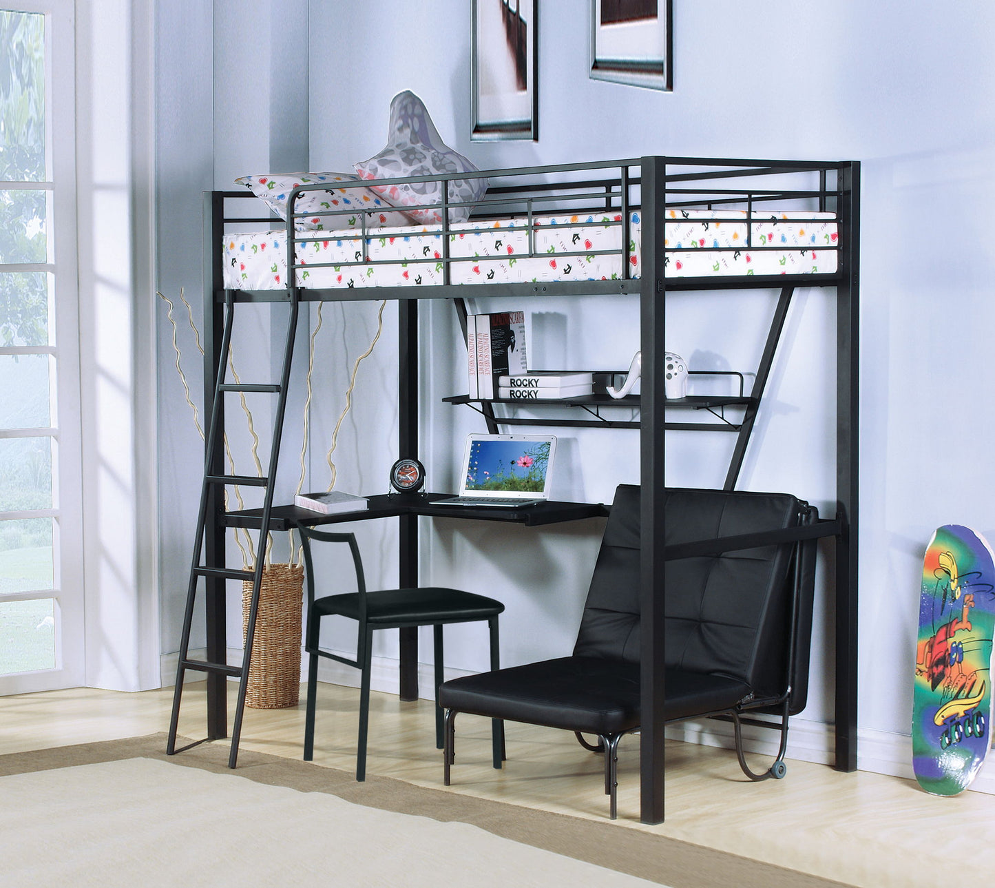 Senon - Twin Loft Bed With Desk - Black / Silver Acme