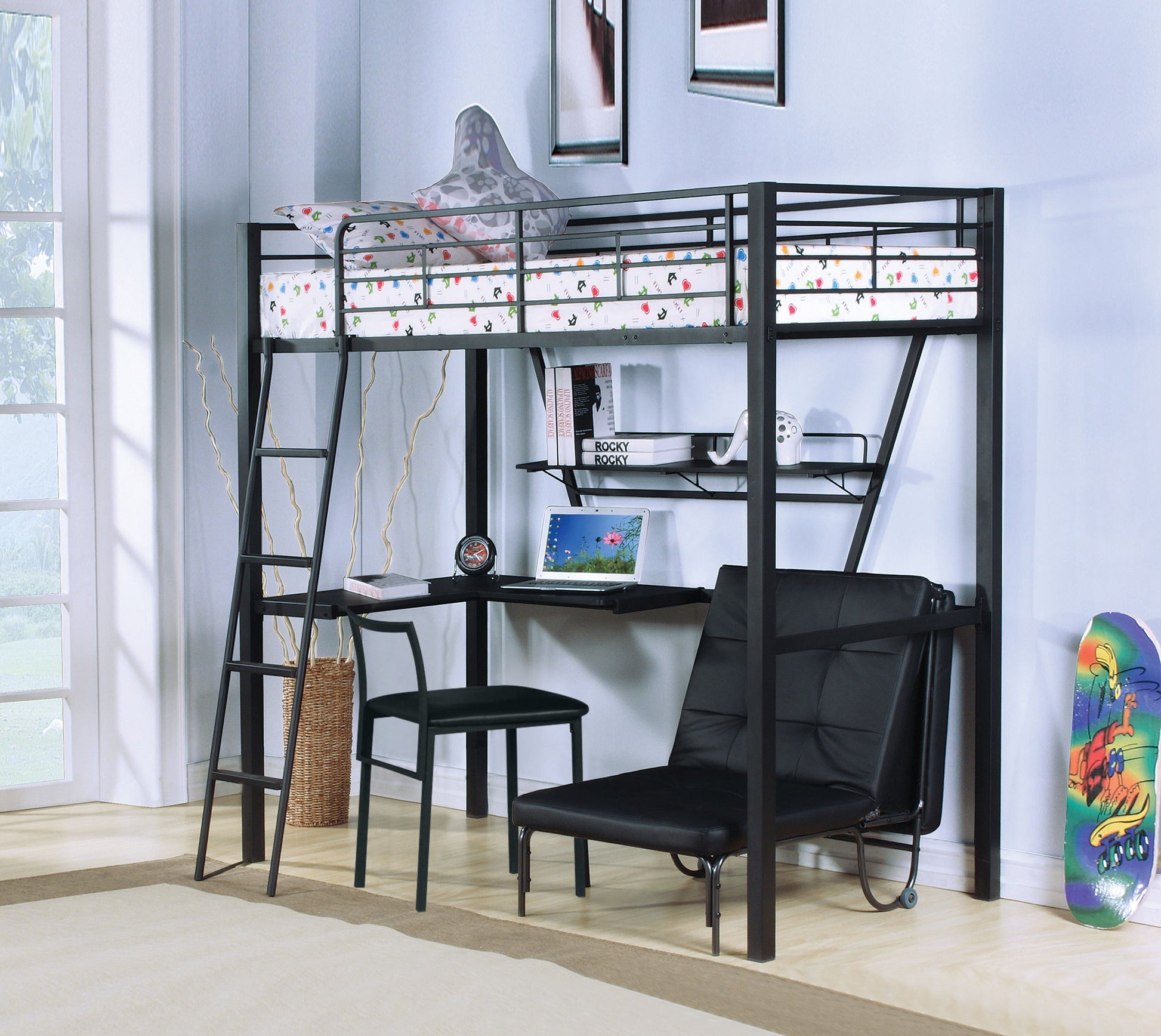 Senon - Twin Loft Bed With Desk - Black / Silver Acme