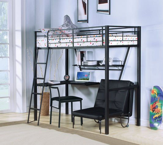 Senon - Twin Loft Bed With Desk - Black / Silver Acme