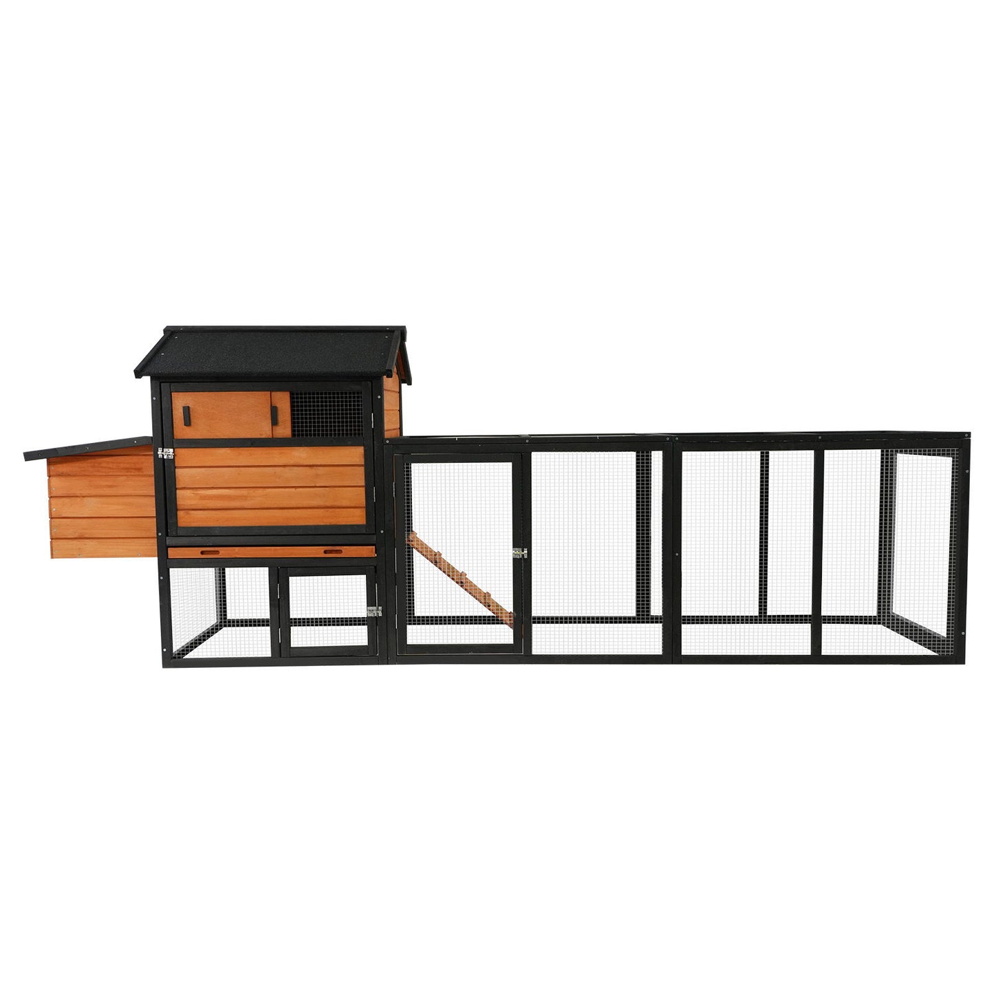 Chicken Coop With Run And Nesting Box, Large Outdoor Hen House For Backyard - Brown / Black Daily Nest