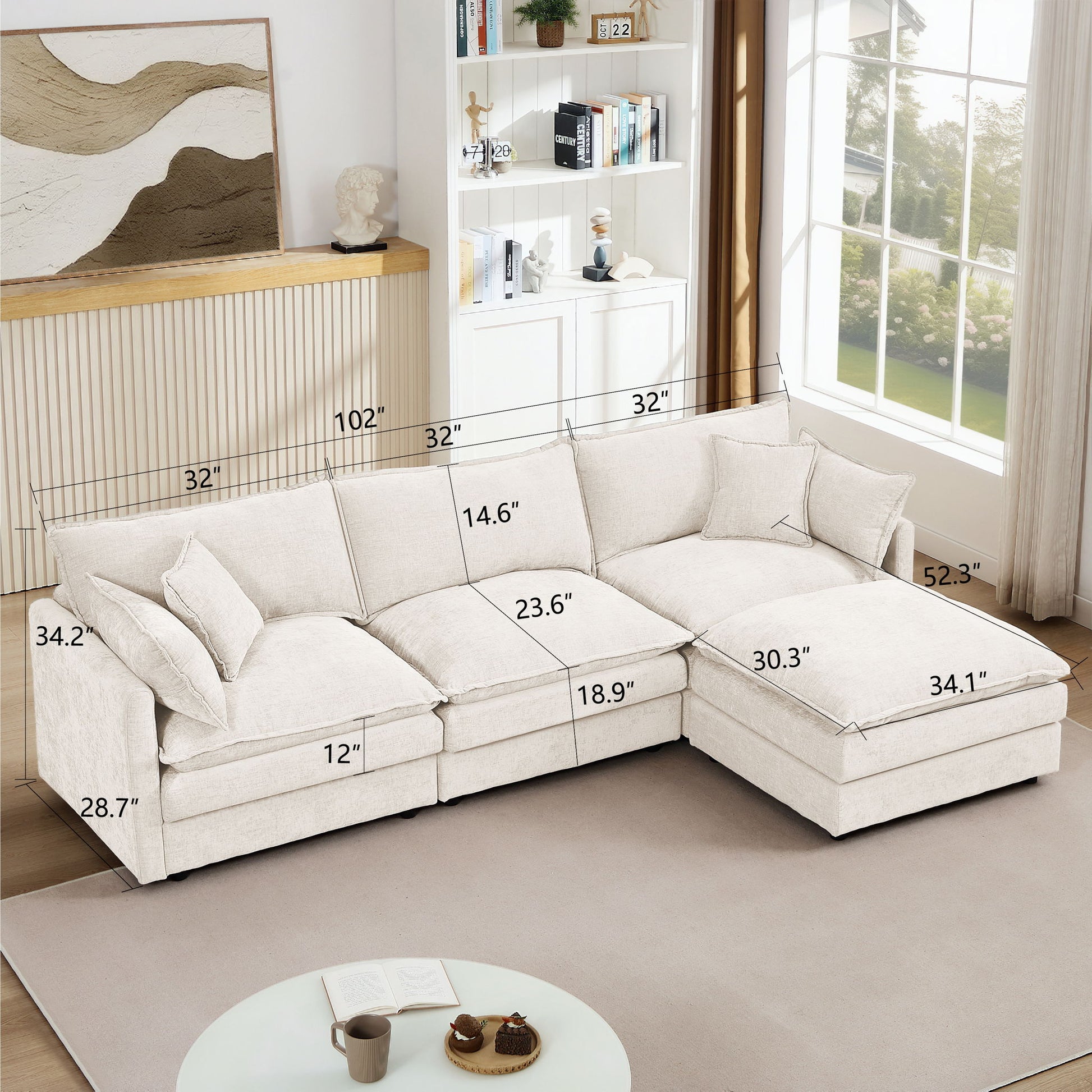 Contemporary Modular Sectional Sofa Set With Movable Ottoman Home Essentials