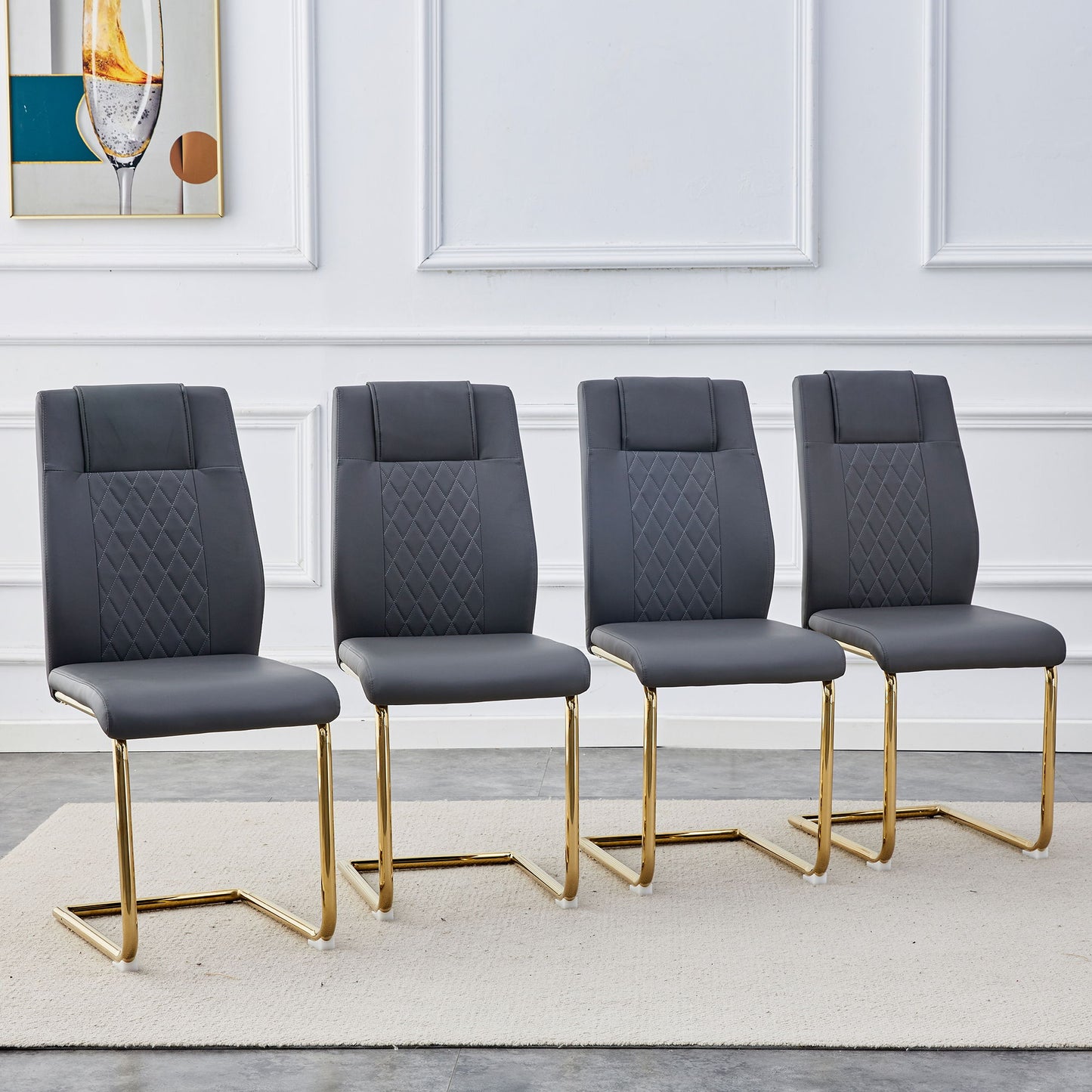 Modern Legged Upholstered Dining Chairs (Set of 4) Artificial For Kitchen And Office - Gray Home Essentials
