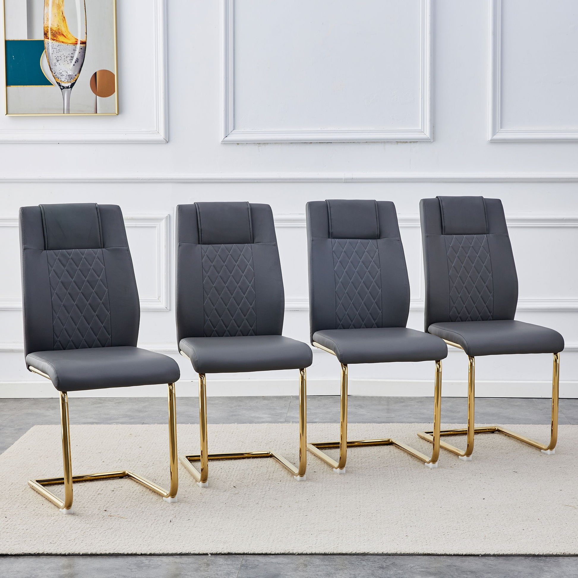 Modern Legged Upholstered Dining Chairs (Set of 4) Artificial For Kitchen And Office - Gray Home Essentials