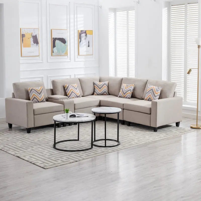 Nolan - Fabric 6 Piece Sectional Sofa With Pillows And Interchangeable Legs Lilola Home