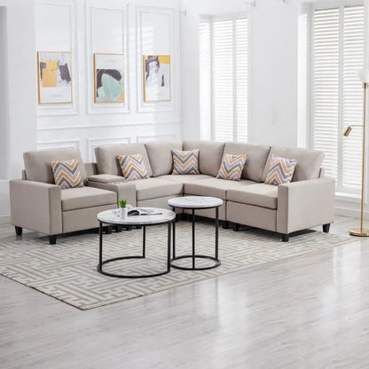 Nolan - Fabric 6 Piece Sectional Sofa With Pillows And Interchangeable Legs Lilola Home