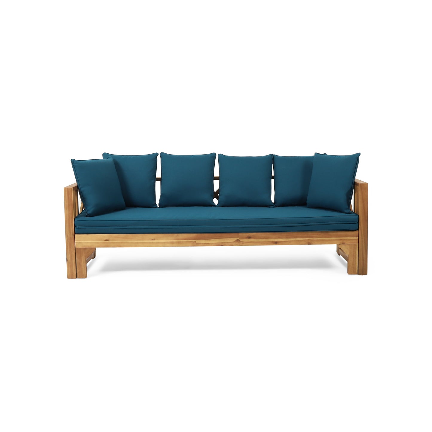 Outdoor Daybed With X-Shaped Panel Backrest And Armrests - Teak Noble House