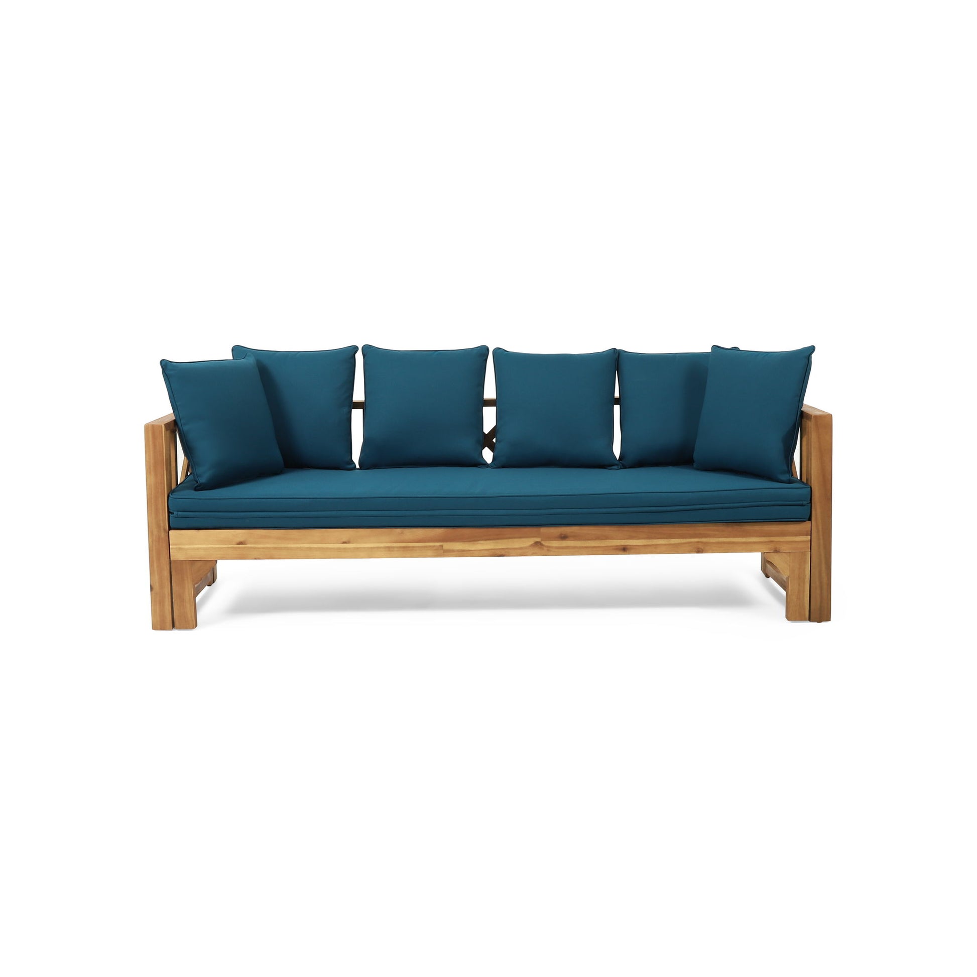 Outdoor Daybed With X-Shaped Panel Backrest And Armrests - Teak Noble House