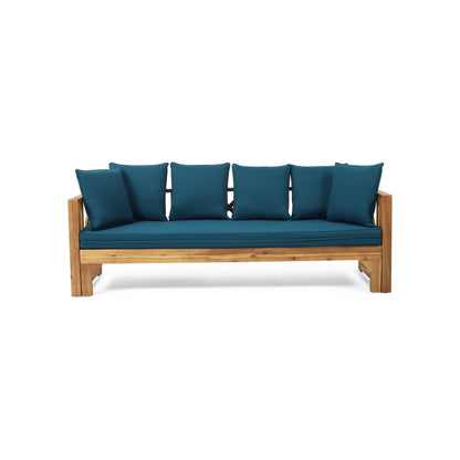 Outdoor Daybed With X-Shaped Panel Backrest And Armrests - Teak Noble House