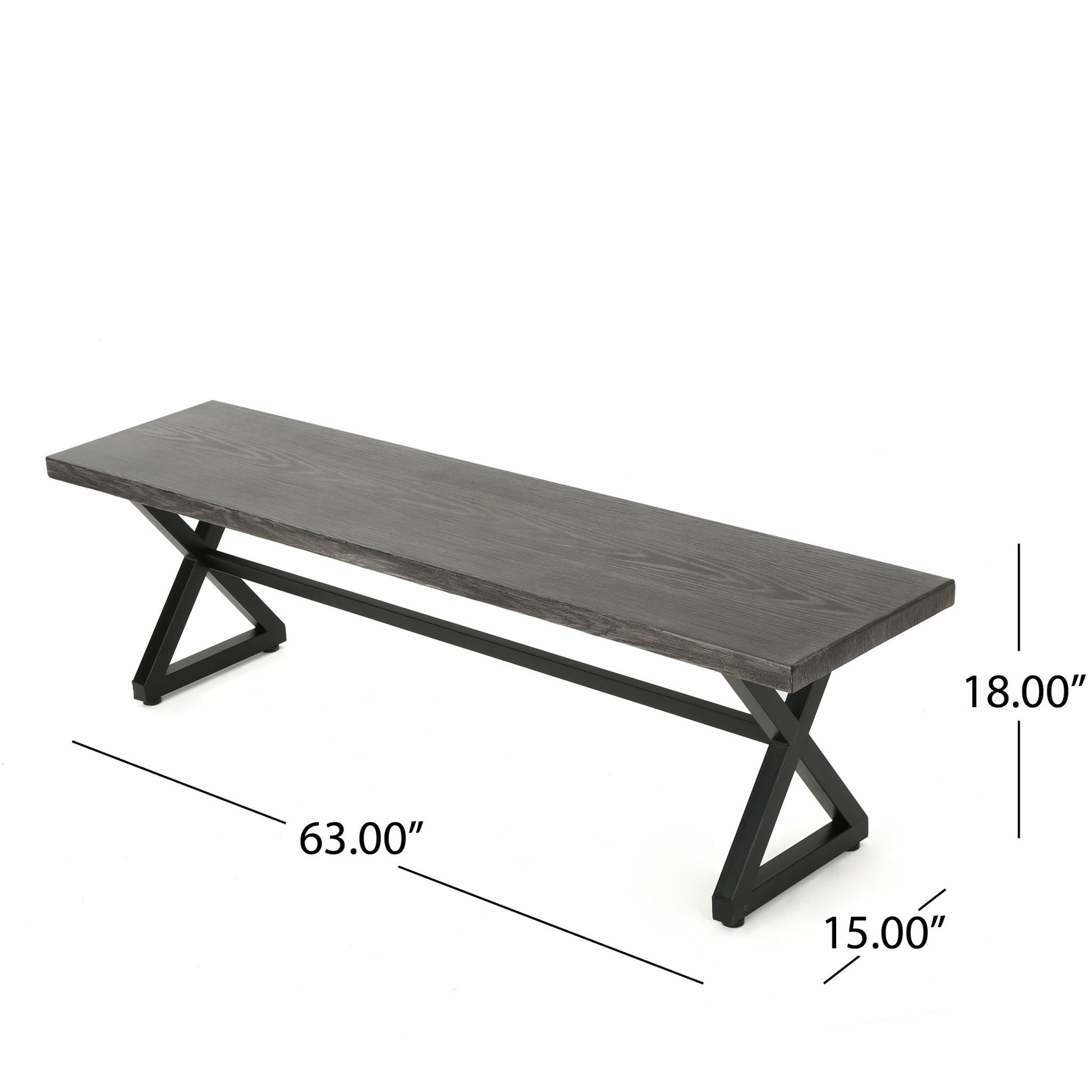 Modern Aluminum Outdoor Dining Bench With X Base Noble House
