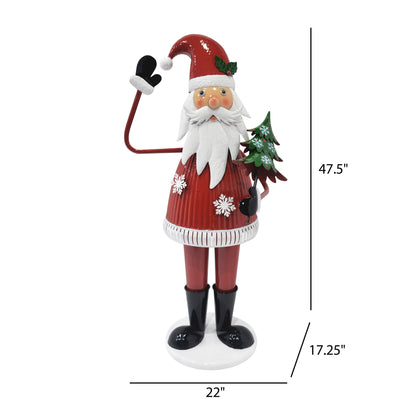 Cheerful Santa Claus Holding Tree And Waving, Holiday Decoration With Festive Design - Red Noble House