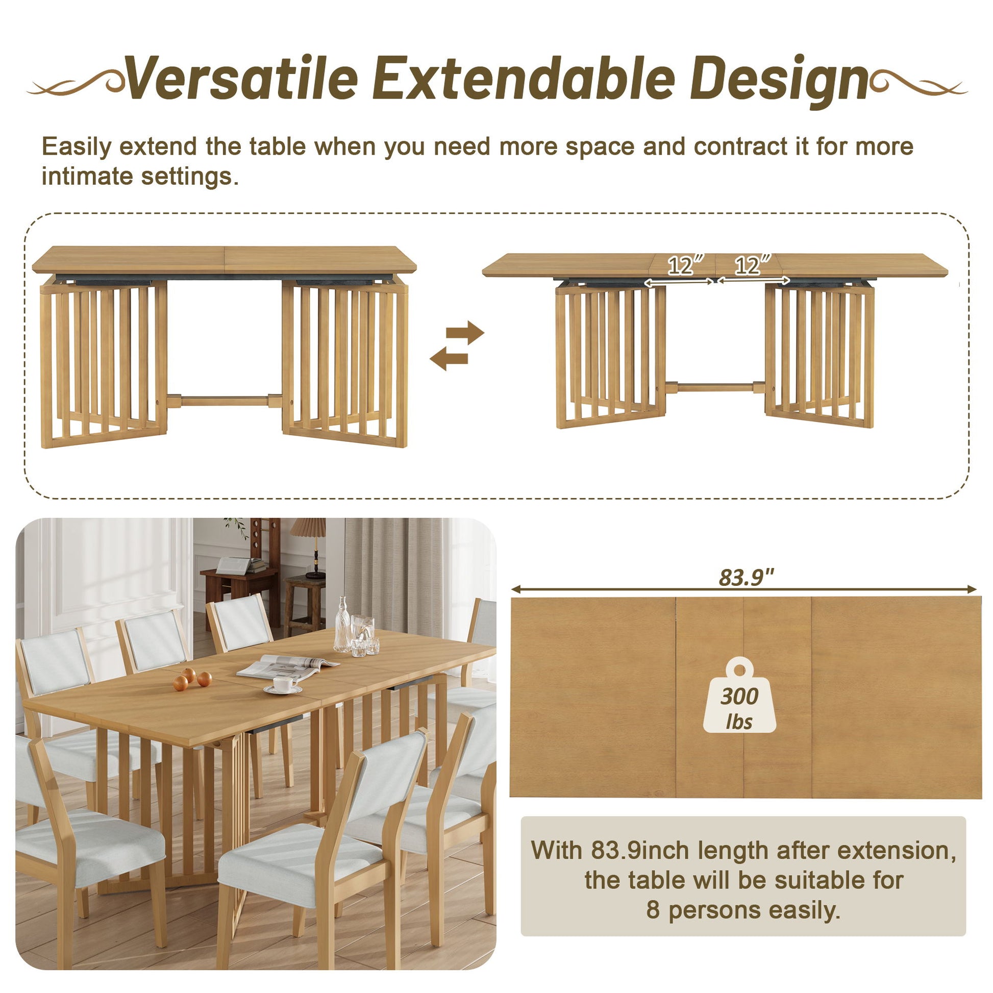 Topmax - 9 Piece Farmhouse Extendable Dining Table Set With 2 Removable Leaves And 8 Upholstered Dining Chairs Hearth and Haven