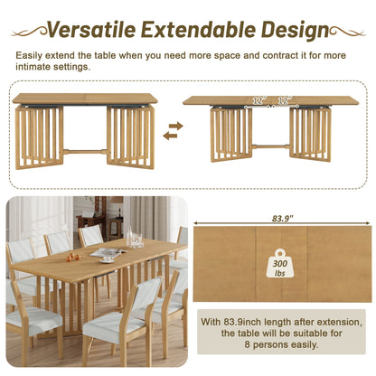 Topmax - 9 Piece Farmhouse Extendable Dining Table Set With 2 Removable Leaves And 8 Upholstered Dining Chairs Hearth and Haven