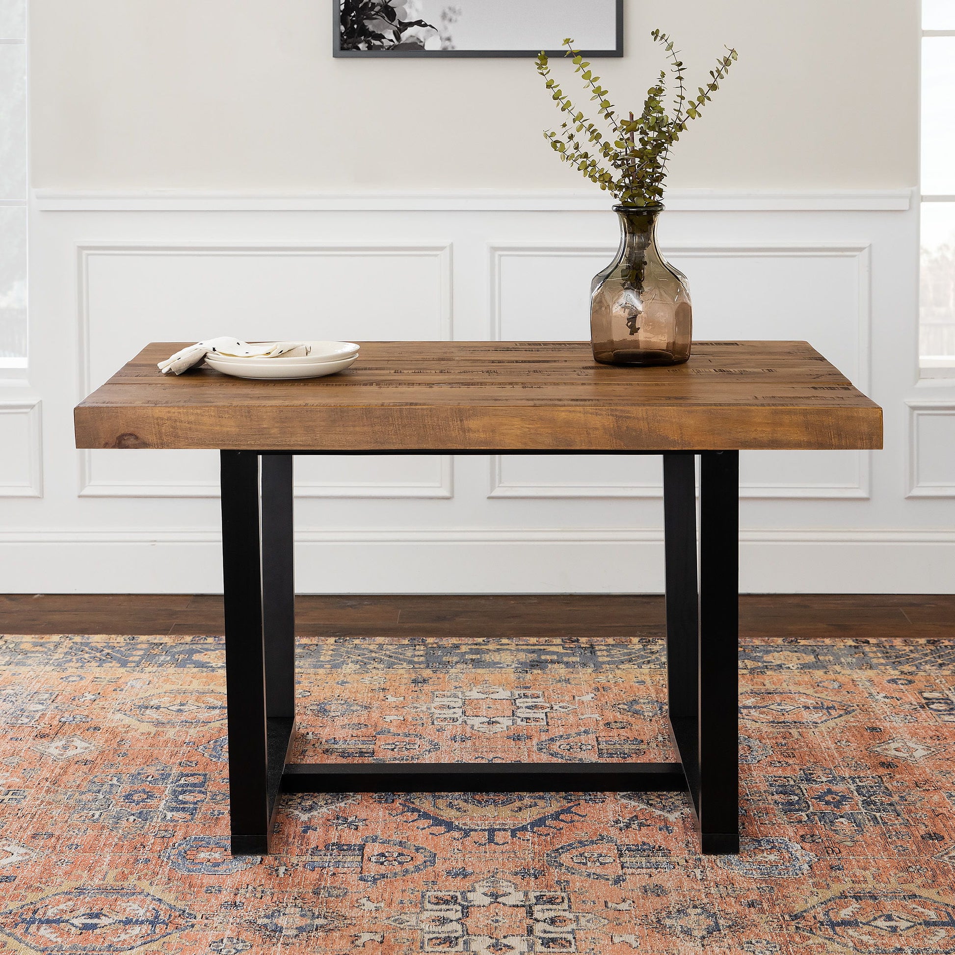 Rustic Metal And Solid Distressed Dining Table Walker Edison