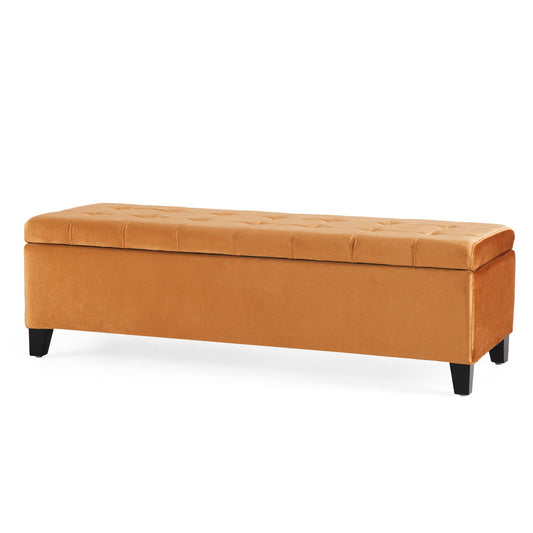 Wendover - Elegant Velvet Tufted Storage Bench With Lift-Up Top And Birch Wood Legs Noble House