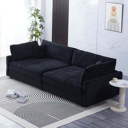 Elegant Corduroy Sofa With Throw Pillows And Backrests Home Essentials