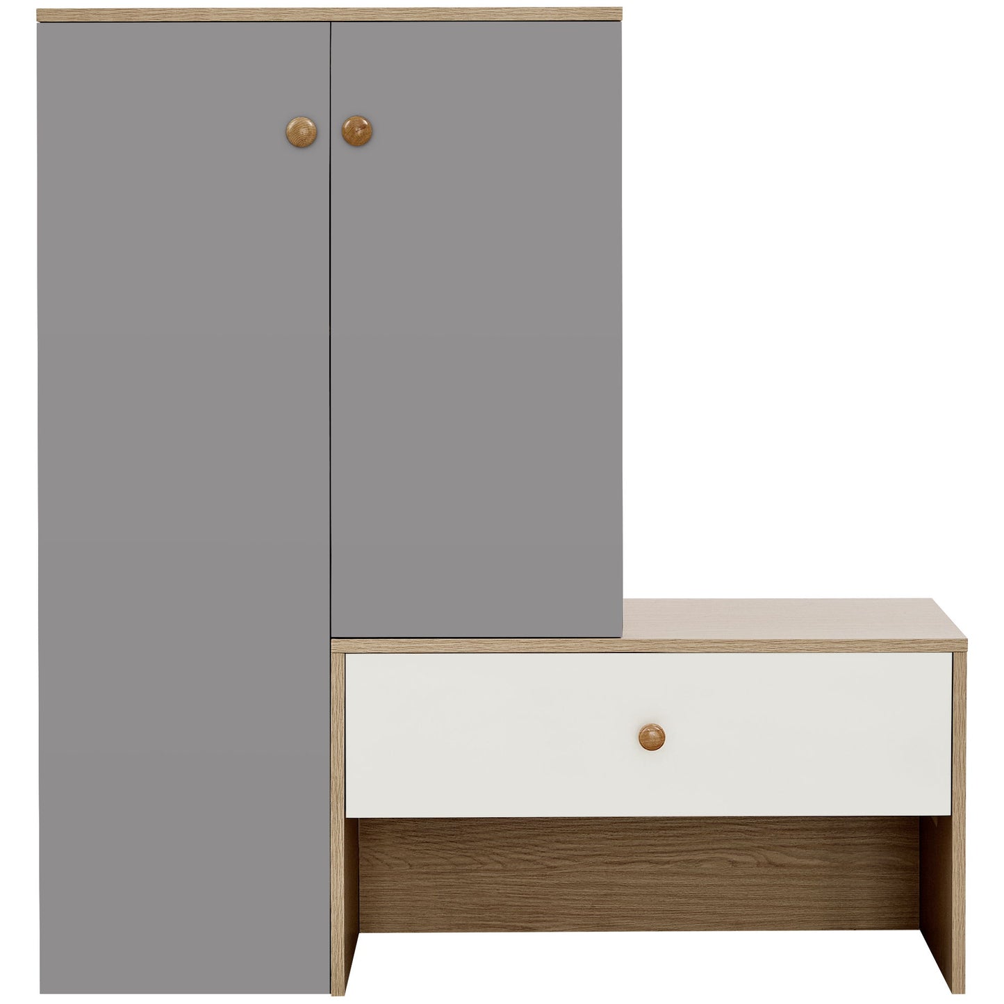 Modern Multi Functional Shoe Storage Bench & Cabinets With Adjustable Shelves - Gray / Natural Wood / White Daily Nest